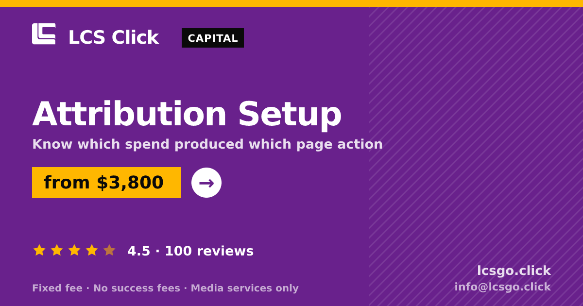 Attribution Setup — from $3,800, rated 4.5/5 across 100 reviews. LCS Click.