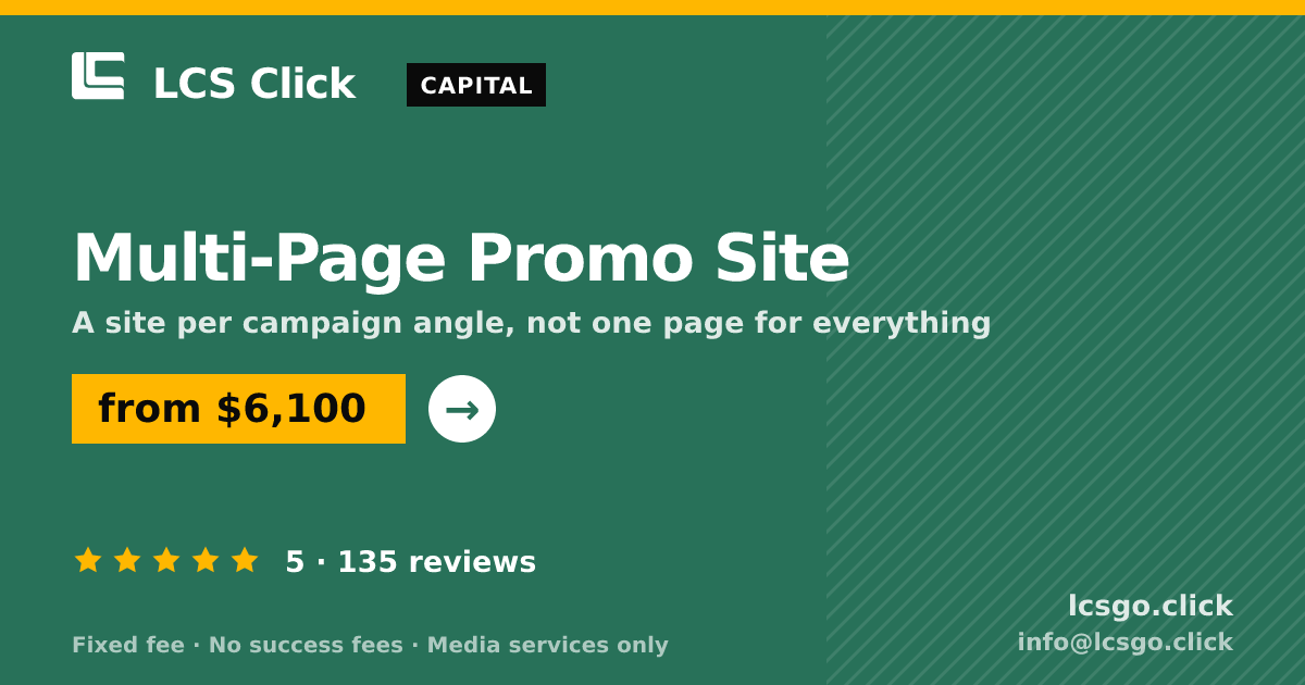 Multi-Page Promo Site — from $6,100, rated 5/5 across 135 reviews. LCS Click.