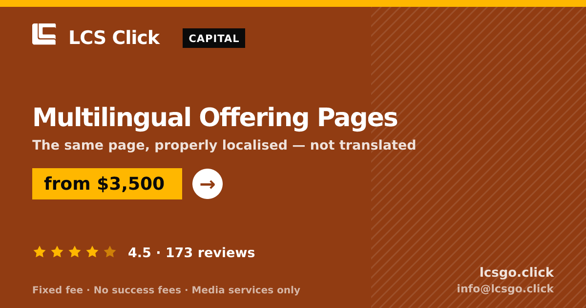 Multilingual Offering Pages — from $3,500, rated 4.5/5 across 173 reviews. LCS Click.