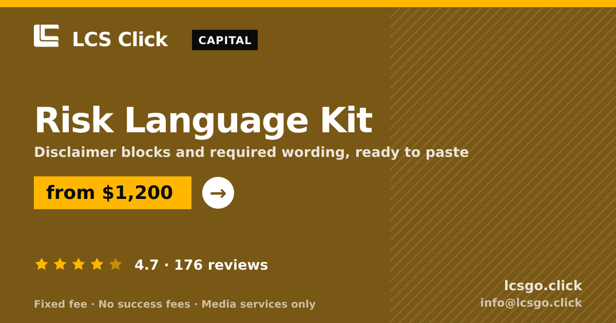 Risk Language Kit — from $1,200, rated 4.7/5 across 176 reviews. LCS Click.